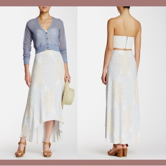 Tommy Bahama Cream And Light Blue High-Low Maxi Skirt